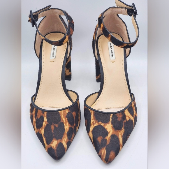 Alex Marie Leopard Ankle Strap Block Heels Leopard Print☆Real Fur - Picture 2 of 12